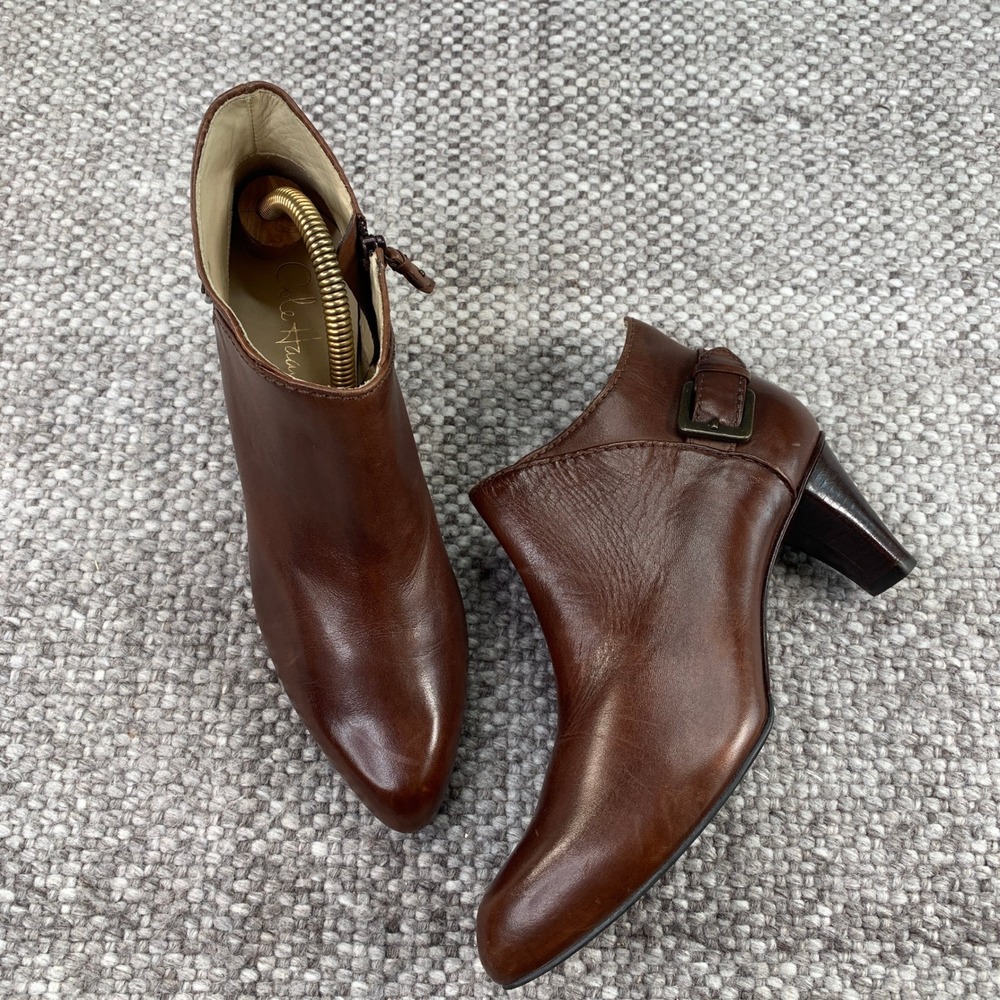 Cole Haan Ankle Boots Women 7.5 B Brown Leather D32970 Pointed Toe Buckle Brazil
